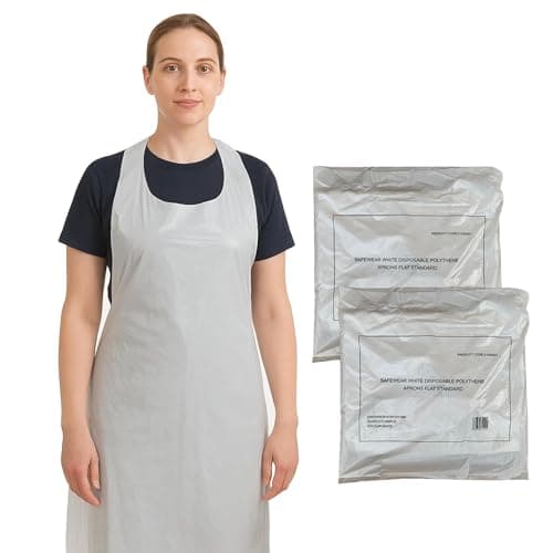 Image of Abbey 200 Plastic Disposable Aprons for Adults – Waterproof, Food Safe Polythene White Aprons for Women and Men with Anti-Bacterial Additive – Catering, Medical, Cleaning, Hair & Beauty – 2x100 Pack