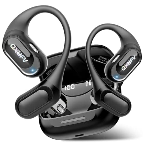 Image of QXUFV Open-Ear Headphones, Bluetooth 5.4 Wireless Earbuds Deep Bass, 48H True Wireless Bluetooth Earphones with Mic, Adjustable Earhook Open Ear Earbuds, IPX7 Waterproof Earphones for Running/Fitness