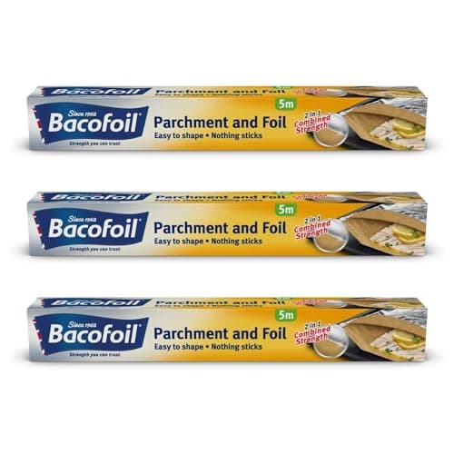 Image of Foil and Parchment Paper 2 in 1 Easy to Shape 5m x 30cm | Durable and Tear Resistant | Non-Stick Coating - Pack of 3 Rolls
