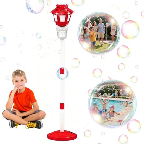 Image of Bubble Machine for Kids, Automatic Standing Bubble Maker with LED Lights & Music, Rechargeable Bubble Machine for Kids Outdoor Garden, Parties & Summer Play, Bubble Lamp for Boys Girls (Red)
