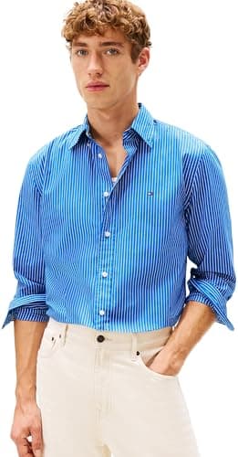 Image of Tommy Hilfiger Men CORE Hairline POPLIN RF Shirt MW0MW41399 L/S Shirt, Blue, L
