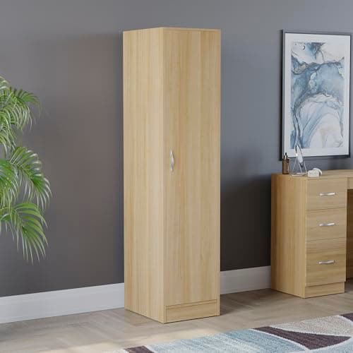 Image of Vida Designs Riano 1 Door Wardrobe | Pine | Bedroom Furniture | 170H x 40W x 53D cm | with Shelf & Hanging Rail | Large Capacity Storage