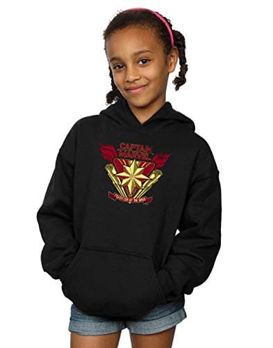 Image of Marvel Girls Captain Marvel Protector Of The Skies Hoodie Black 9-11 Years