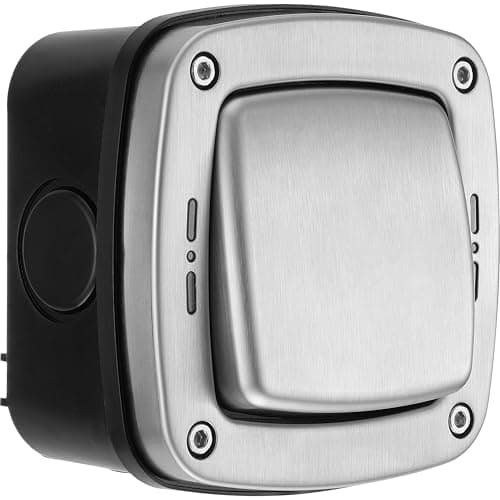 Image of BG Electrical Outdoor Single Wall Switch with LED Indicator, Decorative Weatherproof, Stainless Steel, 2-Way, 20A, IP66 Rated, WPL12