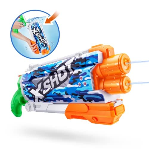Image of XSHOT Water Fast-Fill Skins Pump Action, Water Camo, Water Blaster, Summer Outdoor Pool Toy, Mailer Box (Camo), Blue
