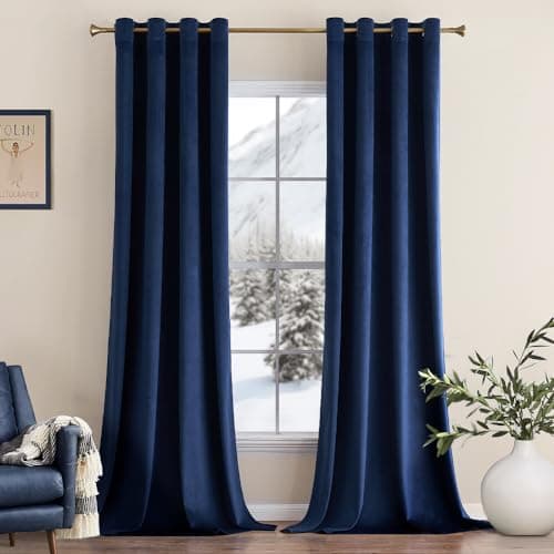 Image of MIULEE Navy Blue Velvet Curtains for Bedroom 2 Panel Set 90 Inch Drop Curtains, Soft Elegent Home Decor Velvet Curtain Living Room, Sun Blocking Room Darkening Thermal Eyelet Curtain 66x90 Inch
