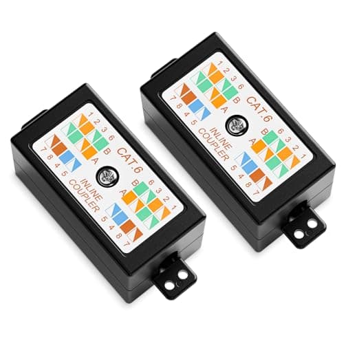 Image of VCELINK Cat6 RJ45 Junction Box, 1000 Mbps Ethernet Joiner Coupler, Inline Network Joint Box for Cat6/Cat5e/Cat5 UTP Cables, Black, 2 Pack