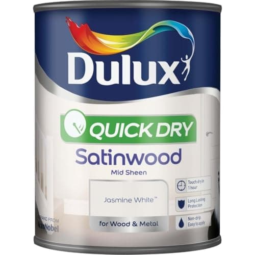 Image of Jasmine White Quick Dry Satinwood Paint 750ml | Interior Wood and Metal Paint | Durable Mid Sheen Finish | Fast Drying Trim Paint for Doors Skirting Boards Cupboards and Furniture