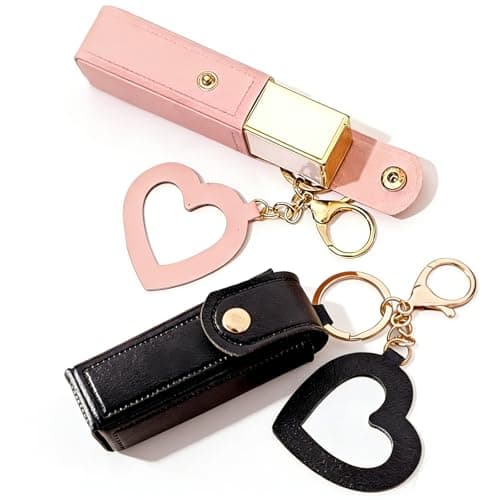 Image of 2Pcs Lipstick Holders with Mirror Portable Lip Balm Cases Durable Keychains Pocket Bag Accessories Travel Cosmetic Storage Pouch Stylish Daily Holiday Decor Gifts for Women Girls Outdoor Use