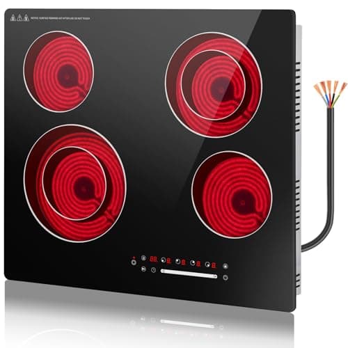 Image of GRACEALL 60cm Electric Ceramic Hob 4 Zone, Built-in Infrared Hob 230V, 9 Power Levels, Timer, Pause, Keep Warm, Child Lock, Black Glass, Slide & Dual Ring