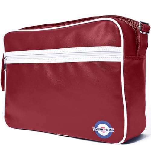 Image of Lambretta Classic Retro Messenger Shoulder Laptop Tablet Body Strap Bag Burgundy/White