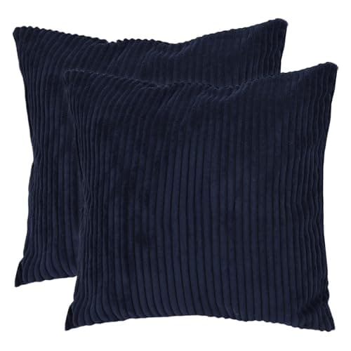 Image of Betadistor Corduroy Cushion Covers Pack of 2 Modern Patchwork Throw Pillow Covers Soft Pillowcase Broadside Decorative Textured Cushions for Home decor Sofa Bedroom Couch 45x45cm Navy Blue,517-0350