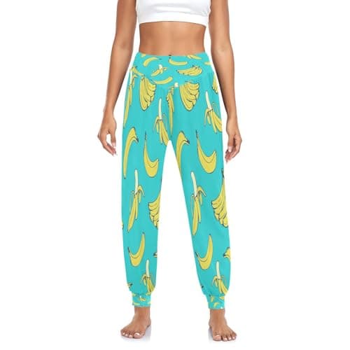 Image of HMZXZ Women's Trouser Tropical Fruit Banana Pattern Yoga Pants Lounge PantsHarem Hippie Pants Pilates Pants Yellow Blue