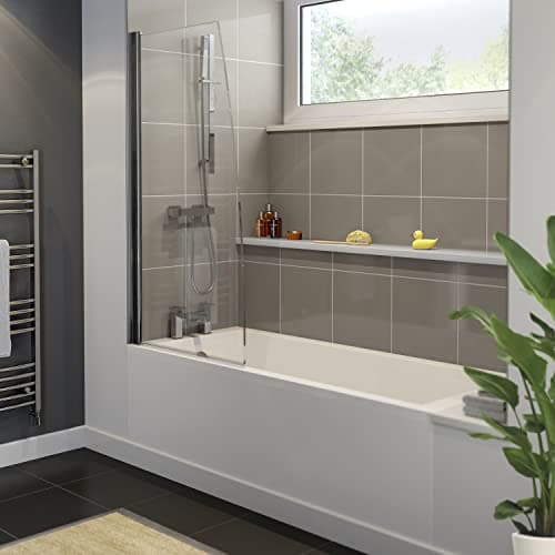 Image of 1600 x 700mm Straight Square Bathtub Shower Bath Bathroom Suite with Frameless Square Clear Bath Screen Glass Panel Overbath Screen & Front End Bath Panel