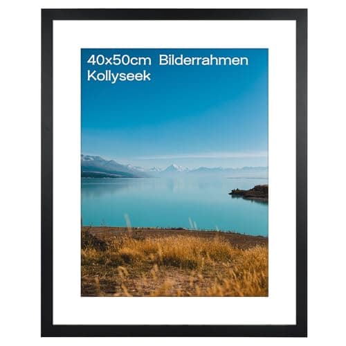 Image of kollyseek 40x50cm MDF Picture Frame with Acrylic Glass and White Mount 16x20 in Display Photo Frame Decorative Poster Frame with Wood for Desktop/Wall Mounting (Black)