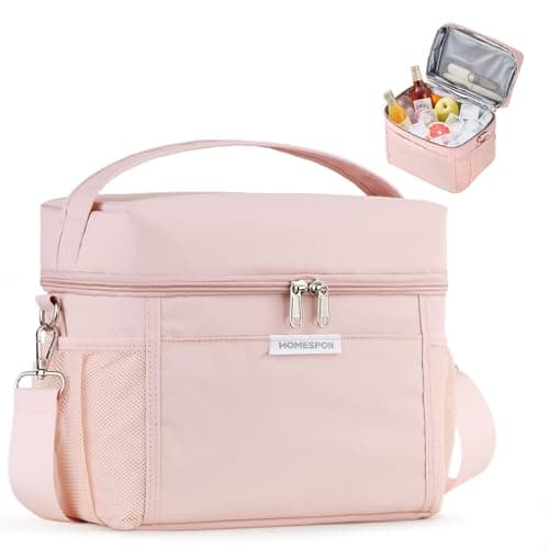 Image of HOMESPON Insulated Lunch Bag for Women Men Adults Waterproof Cool Bag Lunch Box Tote for Picnic Work Beach Camping and Travel（Medium，Pink