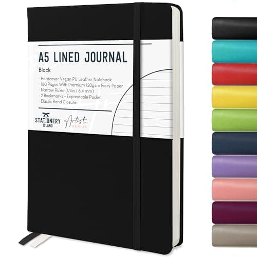 Image of STATIONERY ISLAND A5 Lined Notebook, Journal Lined Hardcover with 120gsm Premium Thick Paper, 180 Pages Hardback Ruled Journal Notebook for Writing, Working, Study, Planning, Diary, Journaling