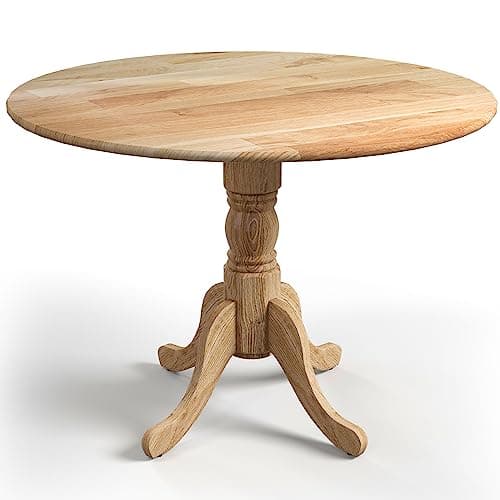 Image of COSTWAY 100cm Round Dining Table, Rubber Wood Kitchen Table with Wooden Effect Top and Curved Trestle Legs, 4 Seaters Rustic Dinner Table for Home Dining Room Living Room (Natural)