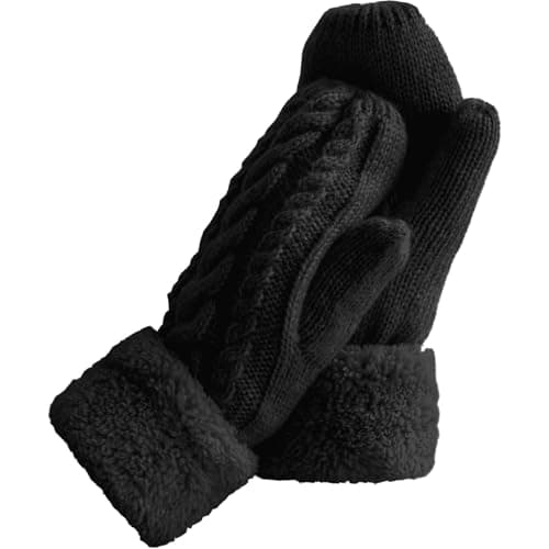 Image of Risipu Women's Winter Gloves Warm Fleece Lining Cozy Cable Knit Thick Gloves Mittens for Cold Weather (Black, One Size)