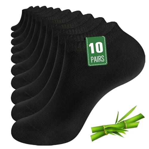 Image of SockWaddles 10 Pairs Bamboo Trainer Socks for Mens Womens and Ladies, Low Cut Ankle Seamless Socks, Moisture-Wicking Short Athletic Socks for Sports, Running, Gym, Casual, Black,9-12