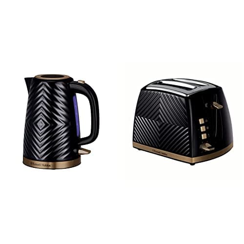 Image of Russell Hobbs Groove Electric Kettle and Toaster Set, Black