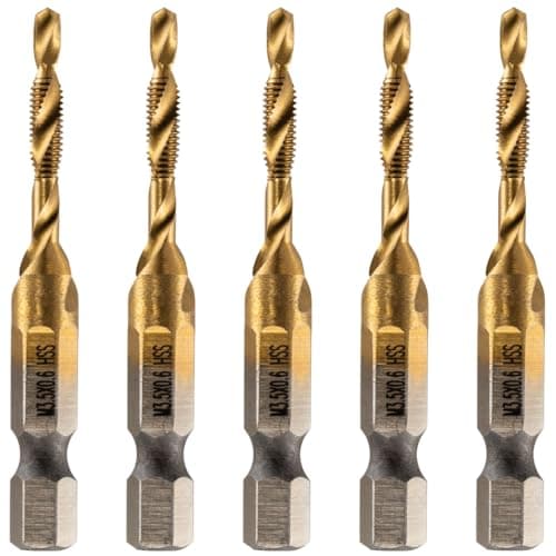 Image of Rennie Tools - Pack Of 5 - M3.5 x 0.6 Combination Drill and Tap Bit, 1/4" Hex Shank. Metric Coarse Titanium Coated HSS Spiral Flute Drilling Tapping Tool. 3.5mm x 0.6mm Pitch Drill Bit.