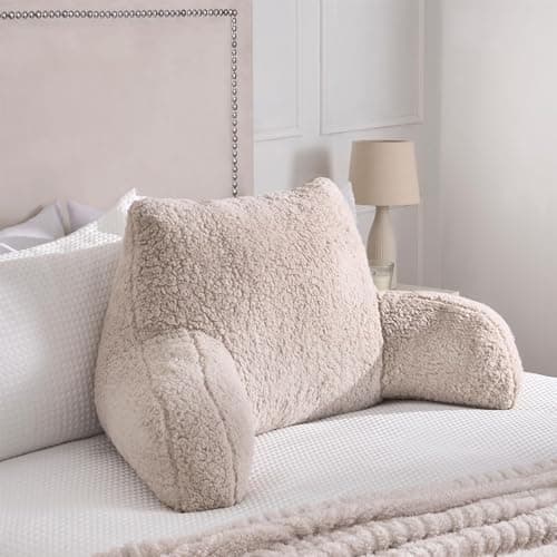 Image of OHS Teddy Fleece Cuddle Cushion, Supportive Reading Pillow Soft Cosy Cuddle Cushions for Bed Teddy Pillow with Arms Bed Seat for Relaxing Working from Home - Natural
