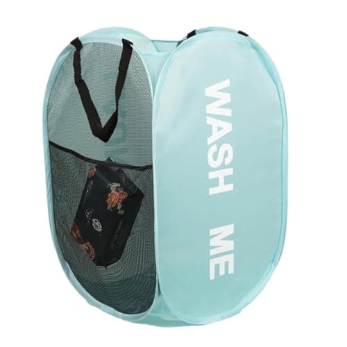 Image of KIAYOO Collapsible Laundry Basket,75L Large Washing Basket Foldable Folding Dirty Clothes Hamper with Side Pocket Bag,Pop up Washing Bin Bag for Bathroom,Bedroom,College Dorm,Hotel,Travel,Blue