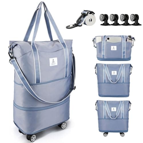 Image of Arxus Rolling Duffle Bag with Detachable Wheels and Adjustable Shoulder Strap, Large Expandable Foldable Carry On Luggage Bag with Handle and Suitcase Sleeve, Weekender Bag for Travel Airplane