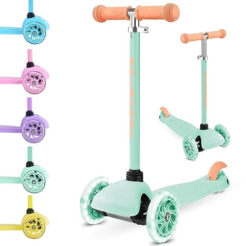 Image of BOLDCUBE Teeny | 3 Wheel Mint Scooter for Kids & Toddlers Ages 3-6 Years | Flashing Wheels | Height Adjustable 53 to 70 cm | My First Scooter