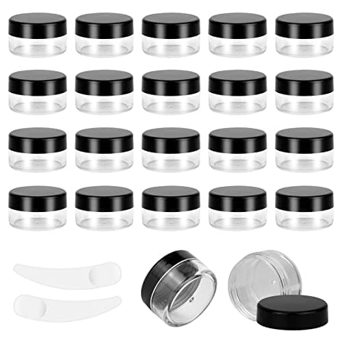 Image of 20pcs 10 Gram/10ml Jars, Sample Pots, Mini Jars With Lids, Clear Round Plastic Jar With 2 Mini Spatulas For Various Cosmetic Products, Samples, Eye Shadow Lip Balm, and Nail Powder (Black)