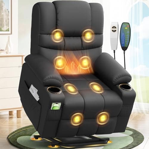 Image of Lift Chair For the Elderly Recliner Armchair with 8-Piont Massaage & Lumbar Heating, Type C+USB Ports, 45° Assisted Standing Power Recliner Chair for Living Room, 2 Cup Holders & 4 Side Pockets