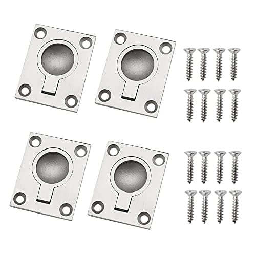 Image of The Lord of the Tools Flush Ring Pull Handles with Mounting Screws for Marine Boat Yacht Deck Hatch Latch Drawer Door, 4pcs/Set, 49x39mm