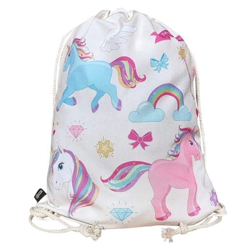 Image of HECKBO kids unicorn gym drawstring bag - 40x32cm - 12.6" x 15.8" - Lightweight string bag - kindergarten daycare crèche school football - children kids girl boy backpack, sports bag, fabric bag