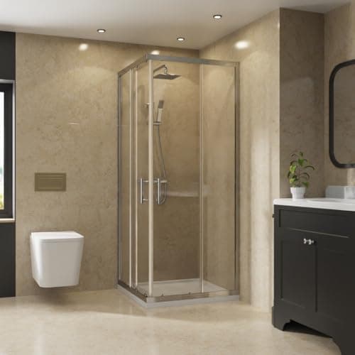 Image of NRG 800 x 800mm Bathroom Square Corner Entry Shower Enclosure with Double Sliding Doors 6mm Safety Glass Chrome Framed