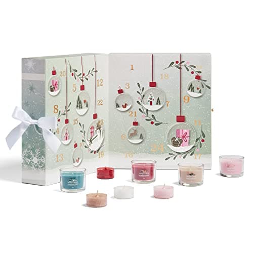 Image of Yankee Candle Advent Calendar 2022 Book | Scented Candles Gift Set | 12 Filled Votives, 12 Tea Lights and 1 Tea Light Holder | Snow Globe Wonderland Collection