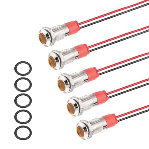 Image of PATIKIL 5Pcs 8mm(5/16") Indicator Light,12V-24V AC/DC 20mA LED Metal Signal Lamp Waterproof IP67 Flat Head Signal Lights with 150mm(5.9") Cable for Boat Car,Yellow