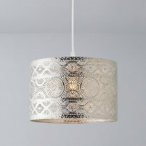 Image of Emitto Lamp Shade, Ceiling Light Shade, Pendant Light Shade, Metal Lampshade with Silver Chrome Finish, Elegant Chandelier Design, Reducer Ring Included, 30 × 30 × 20 cm