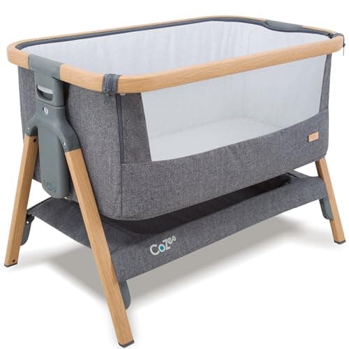Image of Tutti Bambini CoZee® Next to Me Crib & Standalone Baby Cot, Co-Sleeper - Foldable Baby Bed, Baby Crib 6 Height Levels, Baby Bedside Crib, Travel Cot, Mattress Included (0-6 Months) - Oak & Charcoal