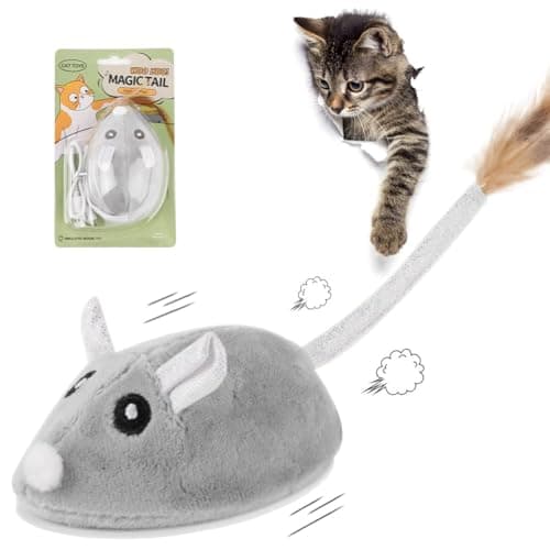 Image of Adiwo Mouse Toy, Cat Toy Electric Mouse with Intelligent Sensing Mouse, USB Rechargeable Feather Tail for Cat Mouse Catcher Indoor and Outdoor