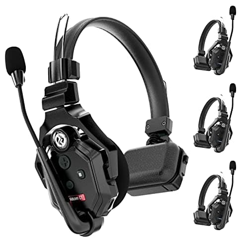 Image of Hollyland Solidcom C1 Full Duplex Headset Wireless Intercom System 4-Person Team Communication 1100ft Group Talk Single Ear Headset with 1 Master & 3 Remote Headphone Microphone Black