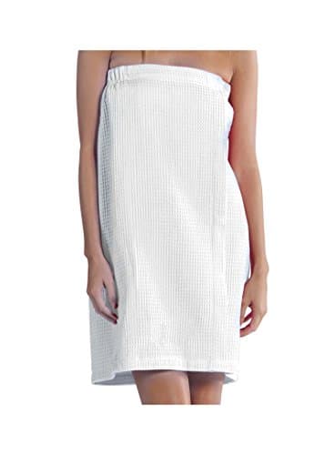 Image of BY LORA Women's Shower Wrap Bath Robe, Lightweight Waffle Body Spa Wrap For Ladies, White, One Size