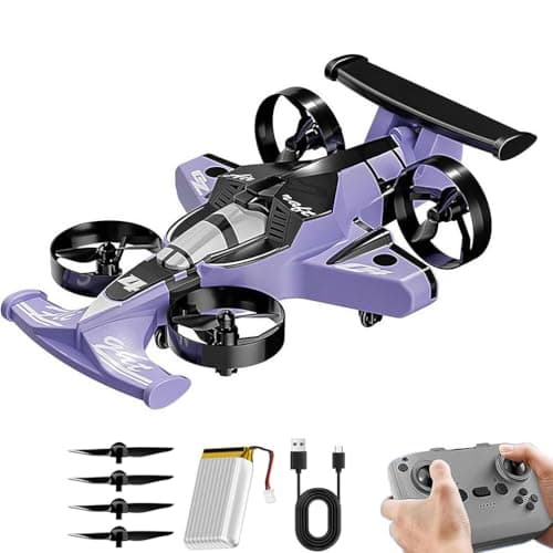 Image of RC Plane Drone for Kids, 2 in 1 Land and Air 360° Aircraft High Speed Drift Cars with Remote Control & LED Lights, 2.4GHz RC Car Quadcopter, 4DRC Mini Drone, Helicopter Plane for Kids/Adults (Purple)