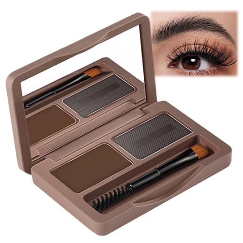 Image of 2in1 Eyebrow Powder Kit with Palette, Pencil, Pomade & Tint - Natural Brown & Grey Shades for Dye, Touch Ups & Contouring of Brows, Hairline & Face (Natural Brown & Grey)