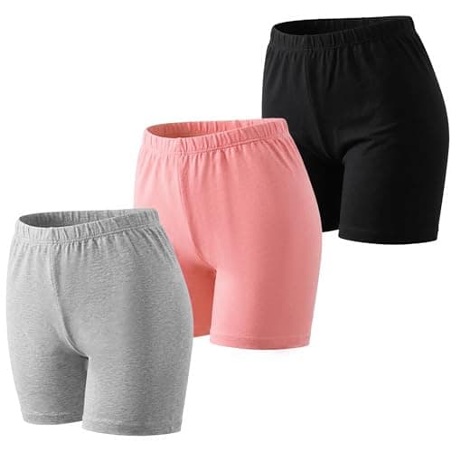 Image of TRAMLE Girls Cycling Shorts, 3 Pack Girls Cotton Shorts Breathable Stretchy Dancing Bike Pant for Kids Sports Play Worn Outside 9-10 Years Old
