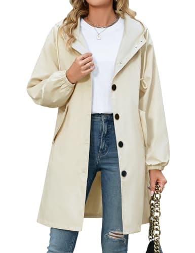 Image of Vancavoo Trench Coats for Women with Hood Casual Ladies Lightweight Coats Windbreaker Outdoor Water-resistant Jackets,Beige,XL