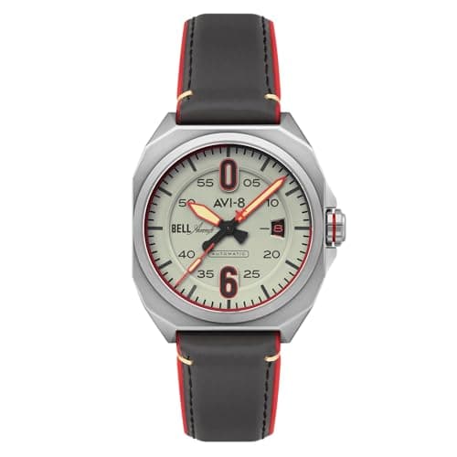 Image of AVI-8 Men's 41mm Bell X-1 Machbuster Automatic Desert Khaki Watch with Rubber/Leather Strap AV-4115-07