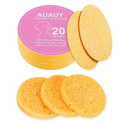 Image of AUAUY Compressed Facial Sponges, 20 Count Cellulose Facial Sponges for Daily Cleansing, 100% Natural Wood Pulp Cotton Face Washing Sponge for Facial Cleansing, Exfoliating Mask, Makeup Removal