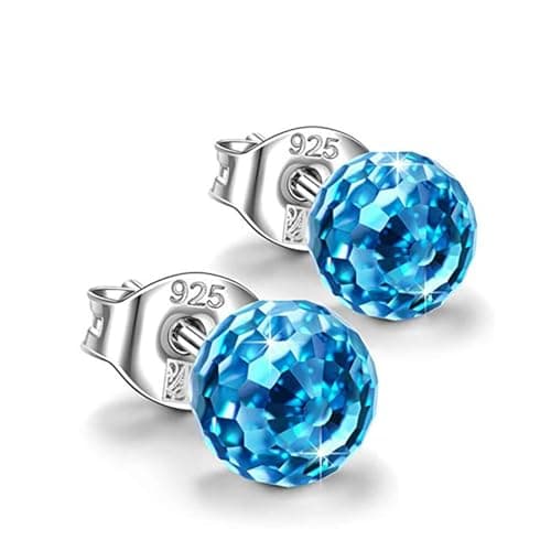 Image of HOMEYU 925 Sterling Silver Aurora Borealis Ball Stud Earrings with Crystal Hypoallergenic