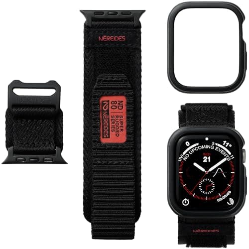 Image of Nereides Rugged Case with Band Compatible with Apple Watch Series 9/8/7 45mm, Nylon Sport Replacement Band with Cover for iWatch Strap Men (Black)